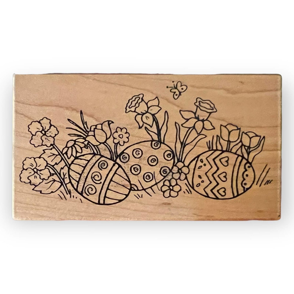 Great Impressions Vintage Easter Egg & Spring Flowers Wood & Rubber Stamp #H74